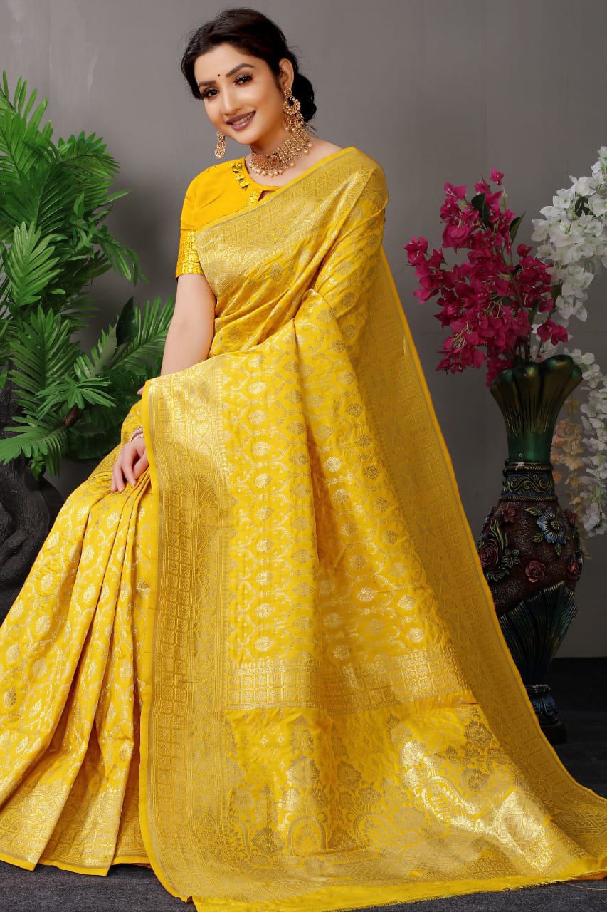 Haldi Zari Banarasi Soft Silk Saree