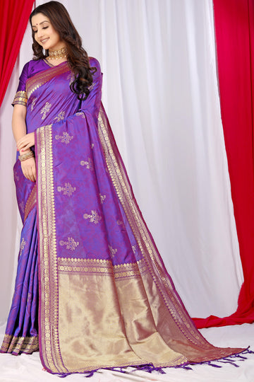 Parveen Purple Banarasi Silk Saree Zari Weaved