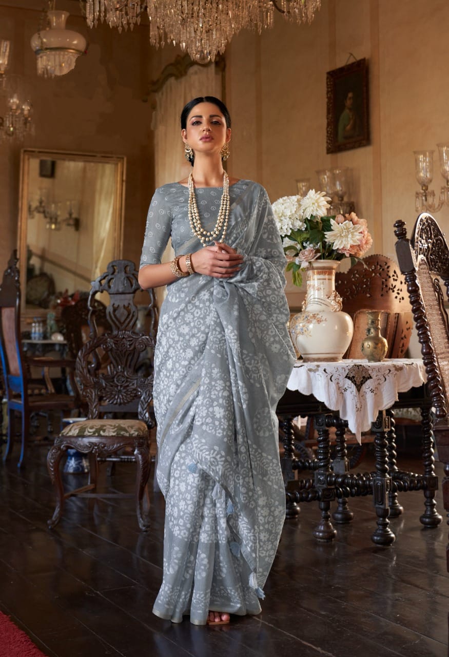 Grey Mul-Mul Soft Cotton Saree