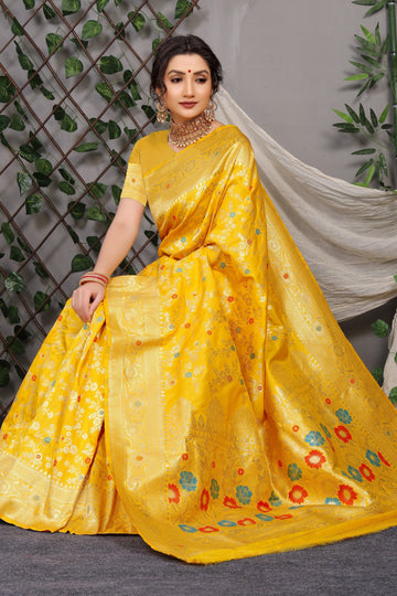 Haldi Banarasi Silk Saree With Zari Weaving