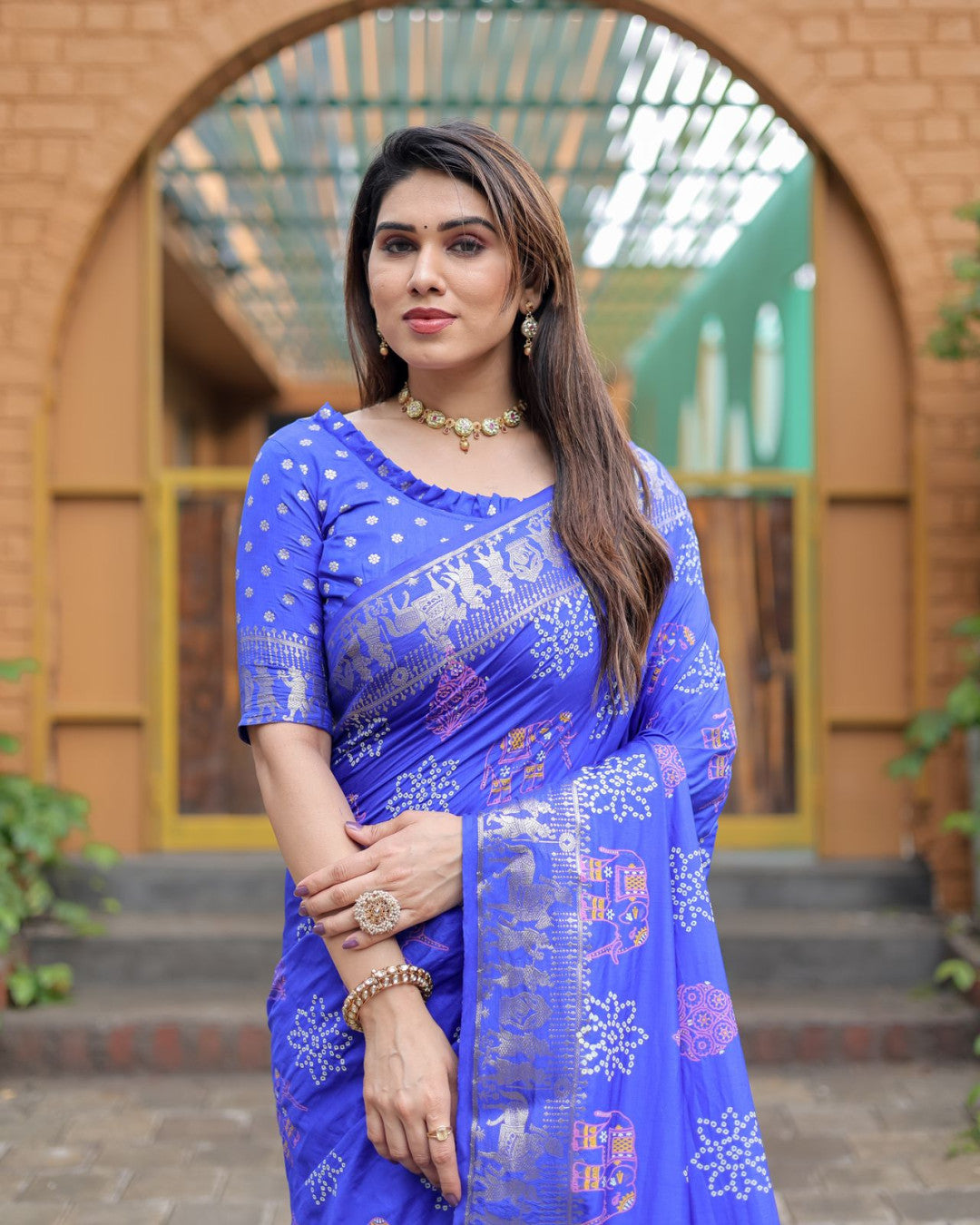 Mastani Royal Blue Bandhej Saree