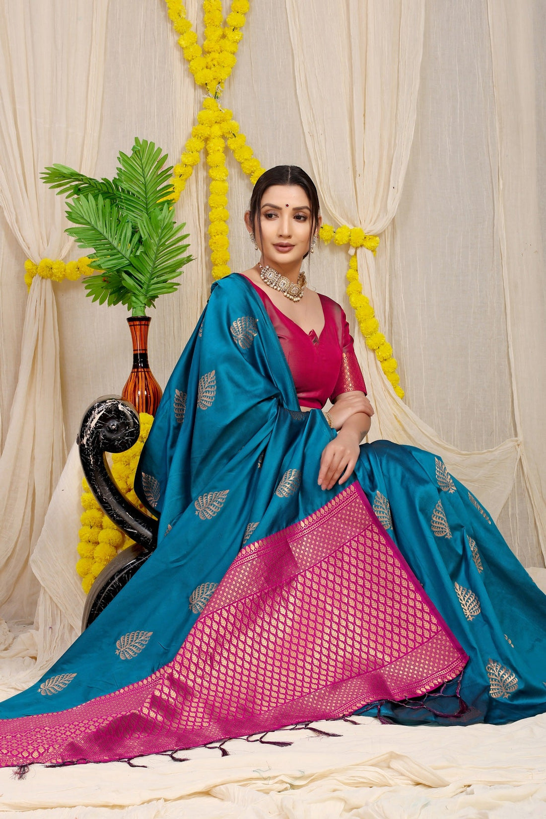 Sky Blue Banarasi Silk Saree With Zari Work