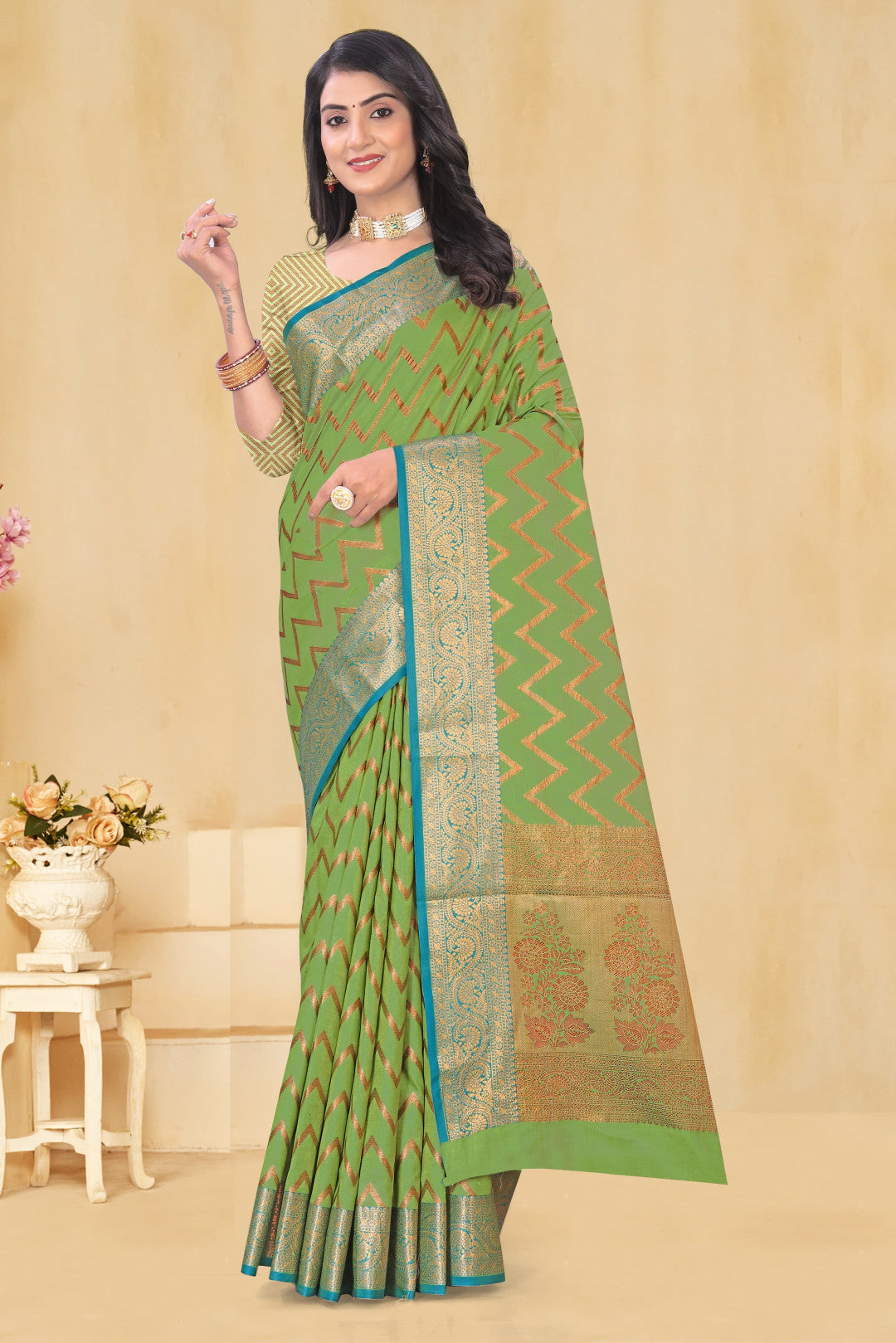 Green Soft Banarasi Silk Saree