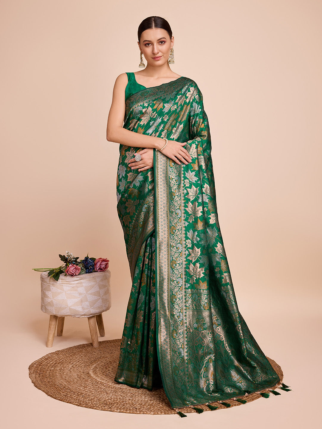 Green Golden & Copper Zari Banarasi Silk Saree