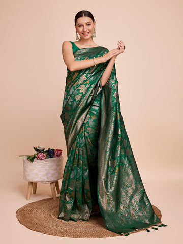 Green Golden & Copper Zari Banarasi Silk Saree