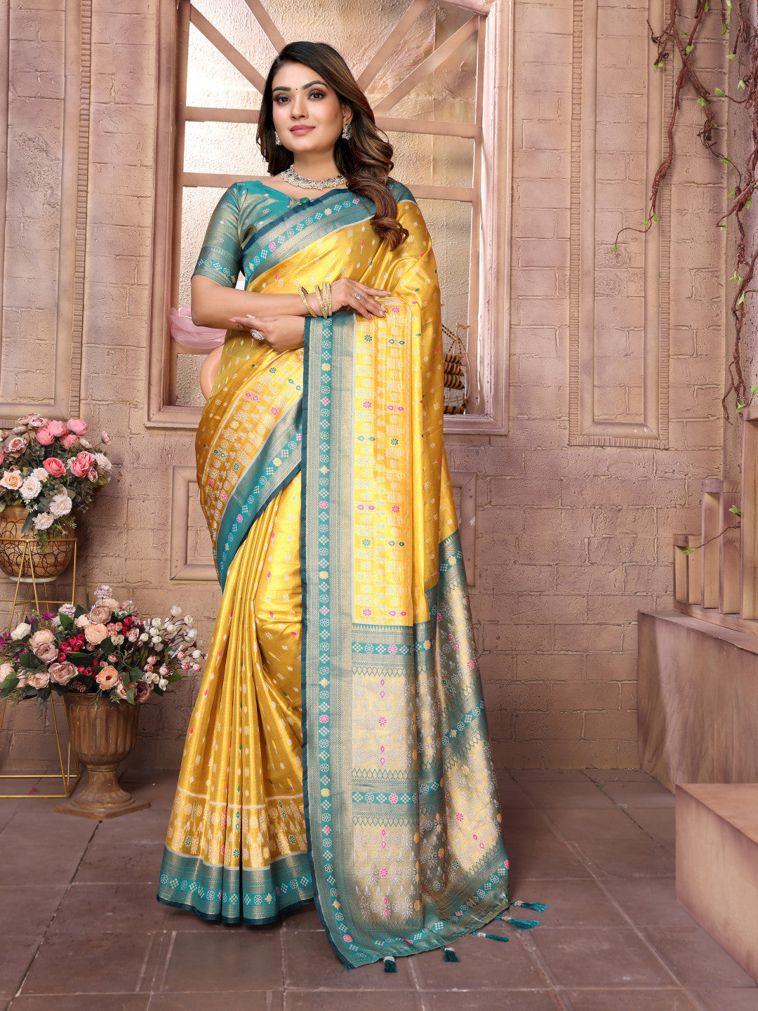 Yellow Banarasi Tissue Silk Saree