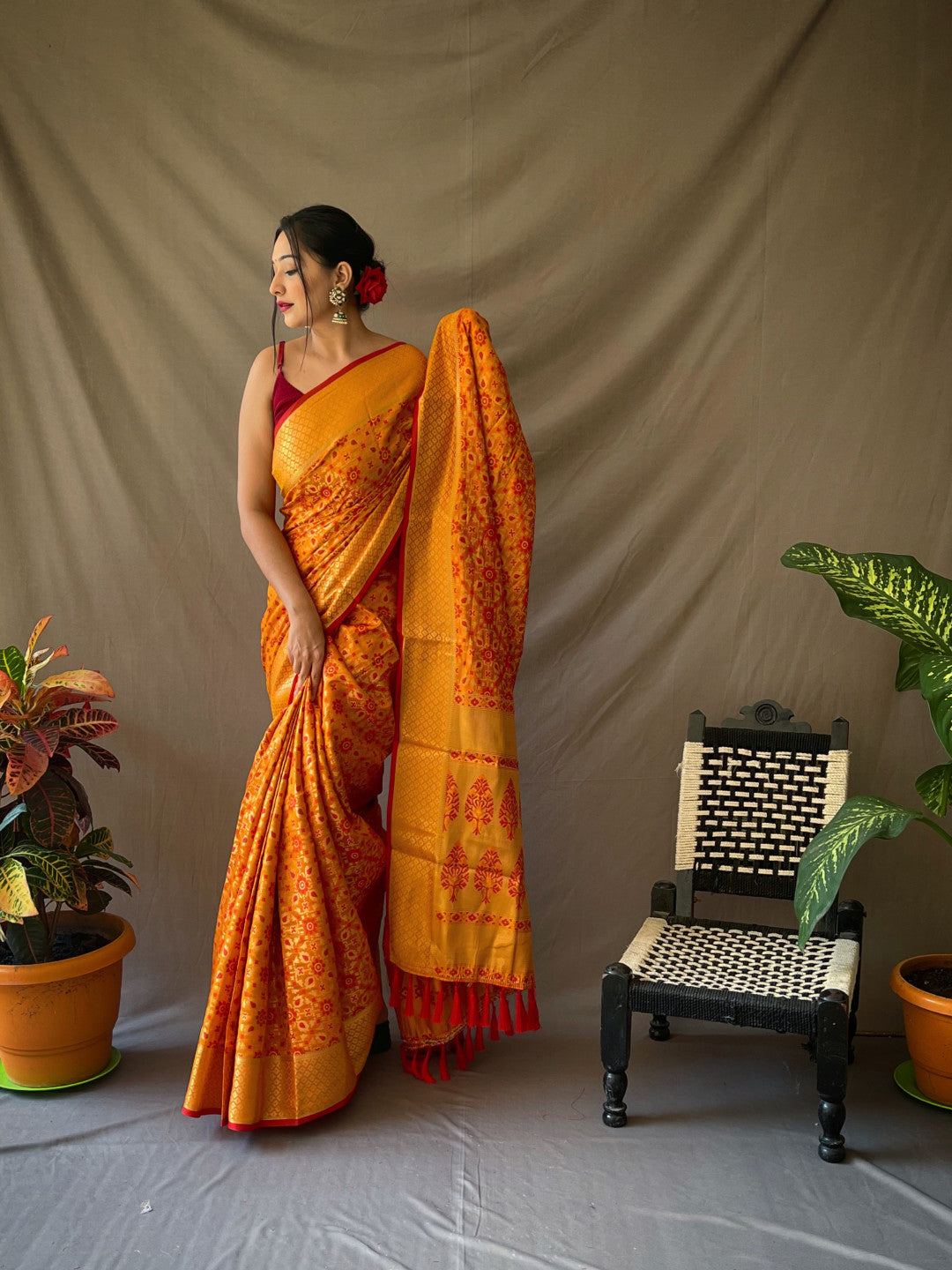 Orange Patola Kanjivaram Silk Saree