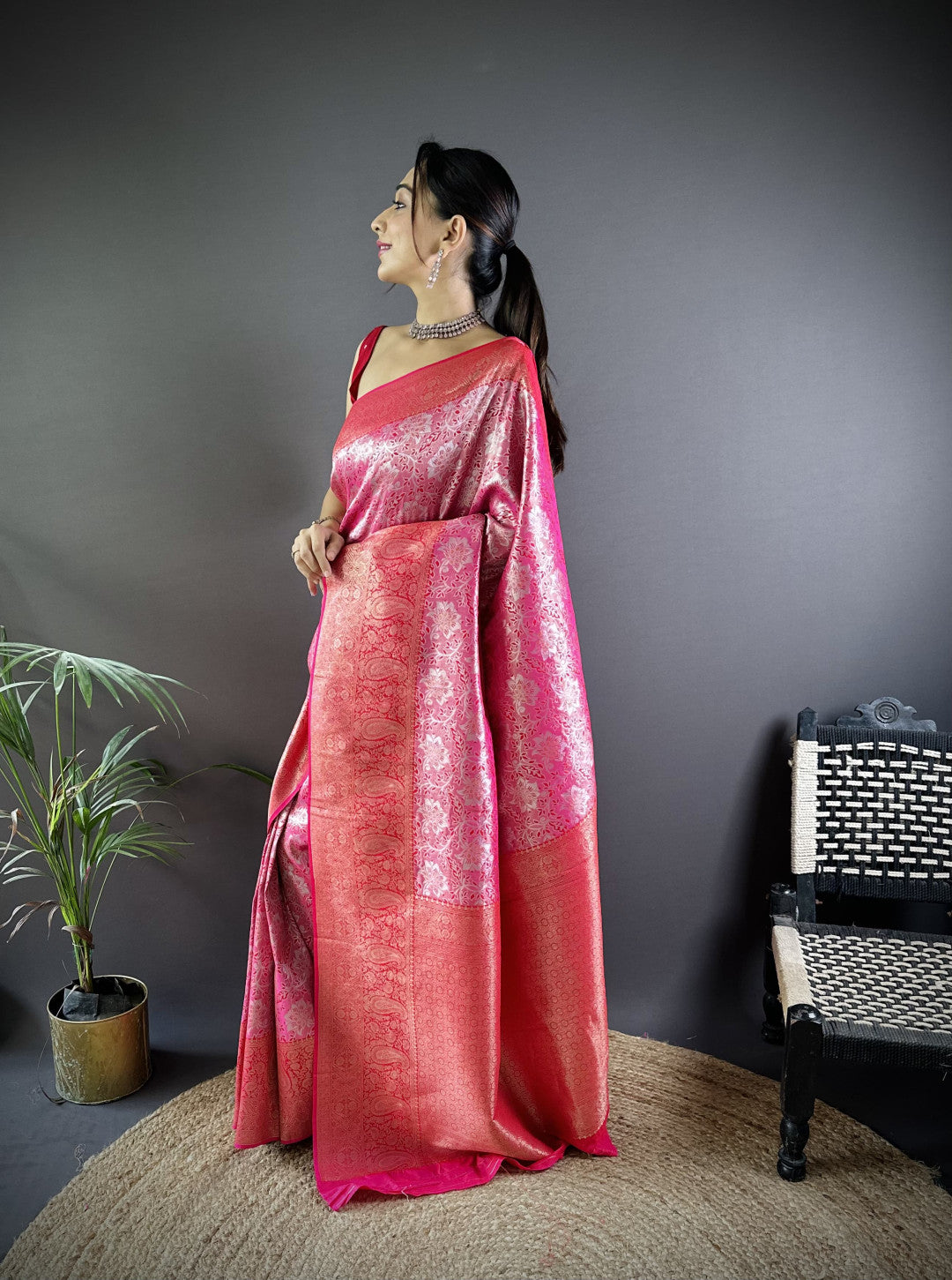 Banarasi Tissue Silk Saree Pink