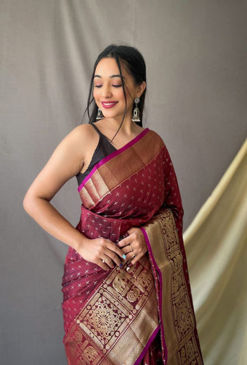 Maroon Banarasi Silk Saree Zari Weaved