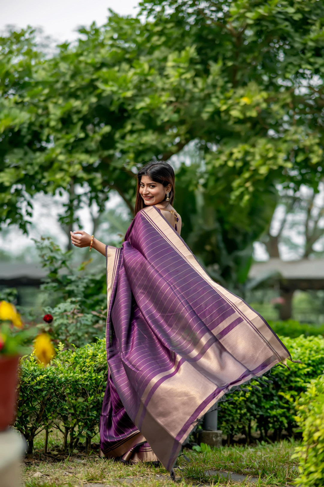 Wine Banarasi Silk Saree