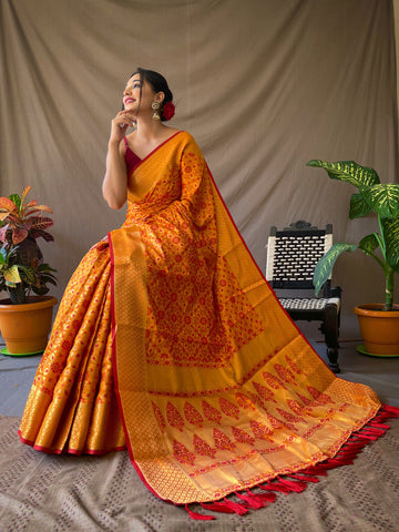 Orange Patola Kanjivaram Silk Saree