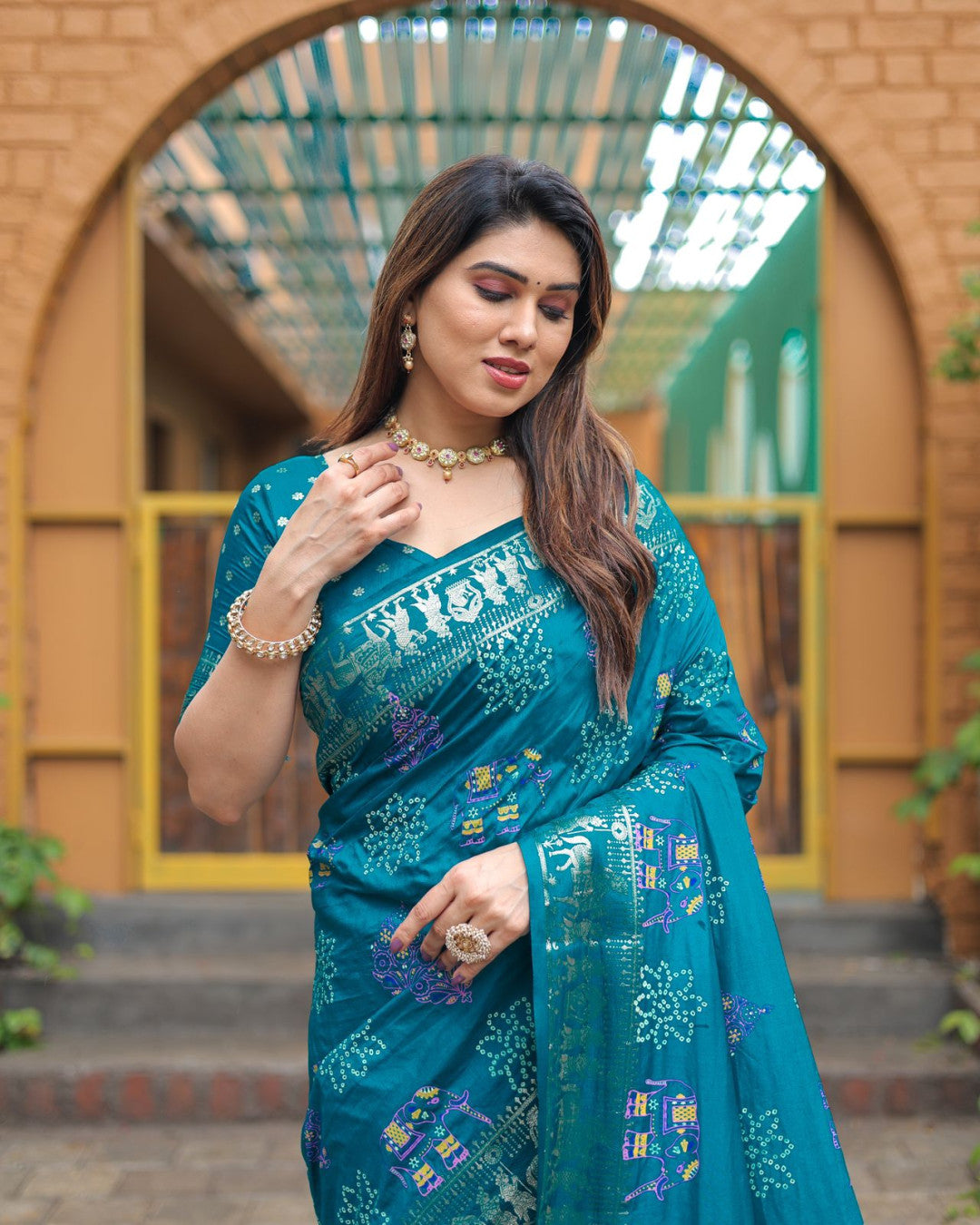 Mastani Rama Green Bandhej Saree