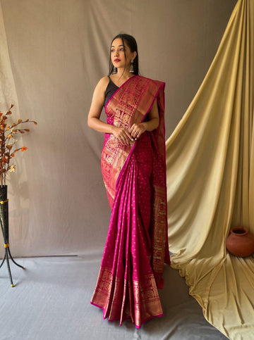 Magenta Banarasi Silk Saree Zari Weaved