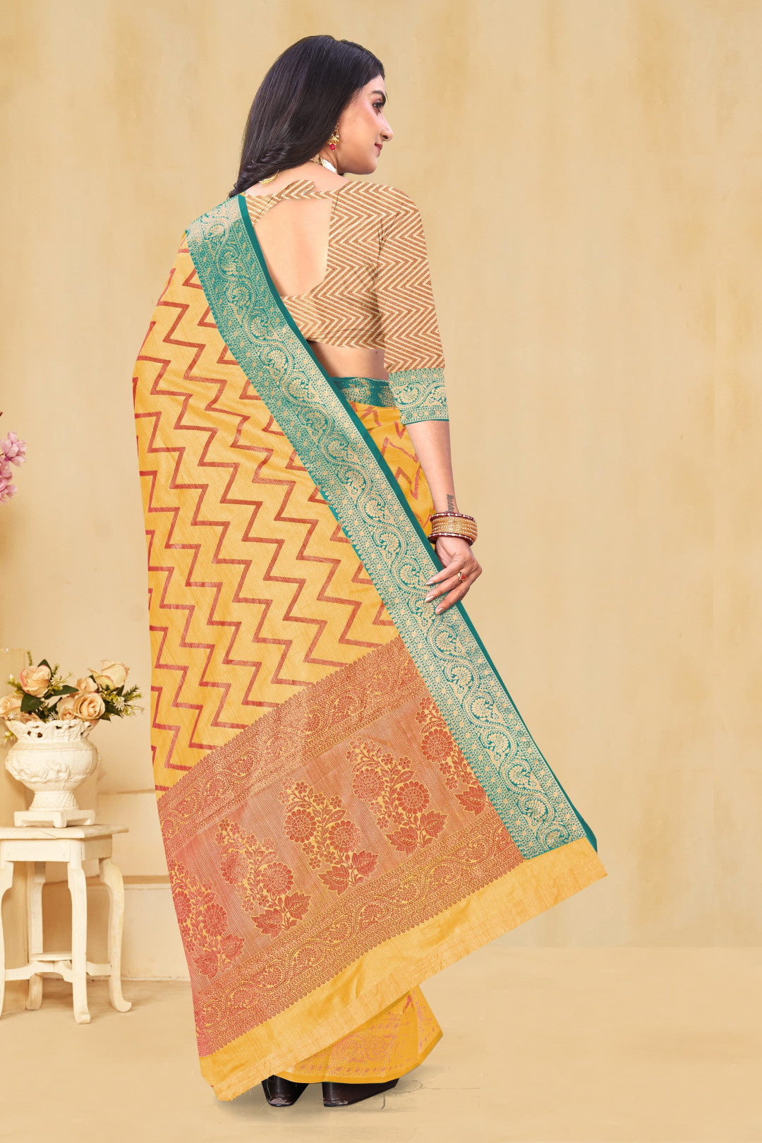 Yellow Soft Banarasi Silk Saree