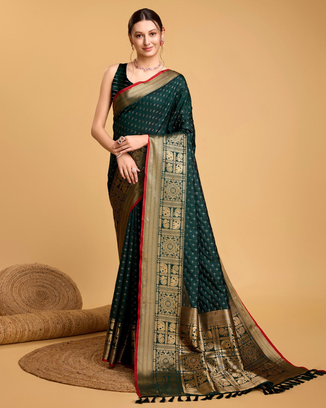 Bottle Green Banarasi Silk Saree