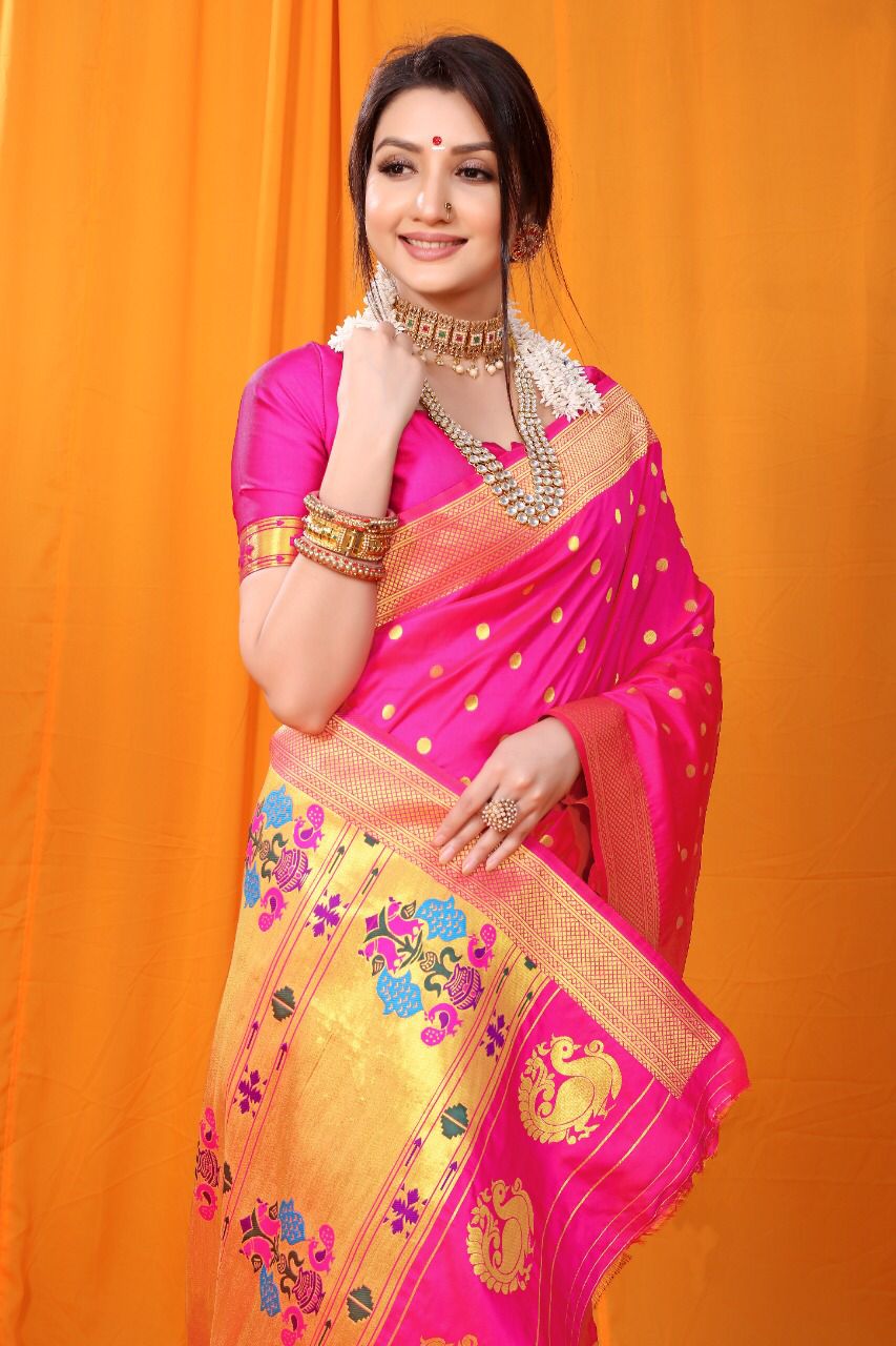 Pink Paithani Soft Silk Saree