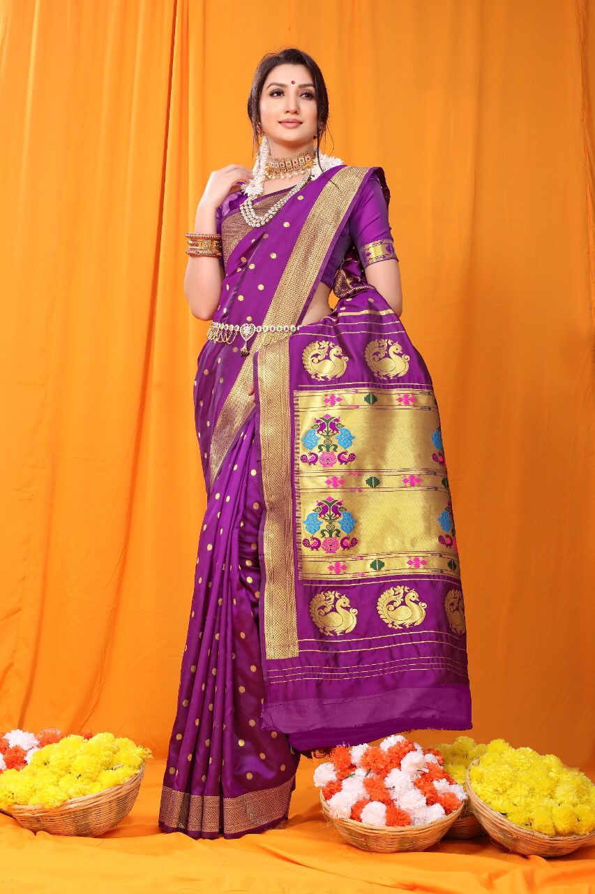 Violet Paithani Silk Saree