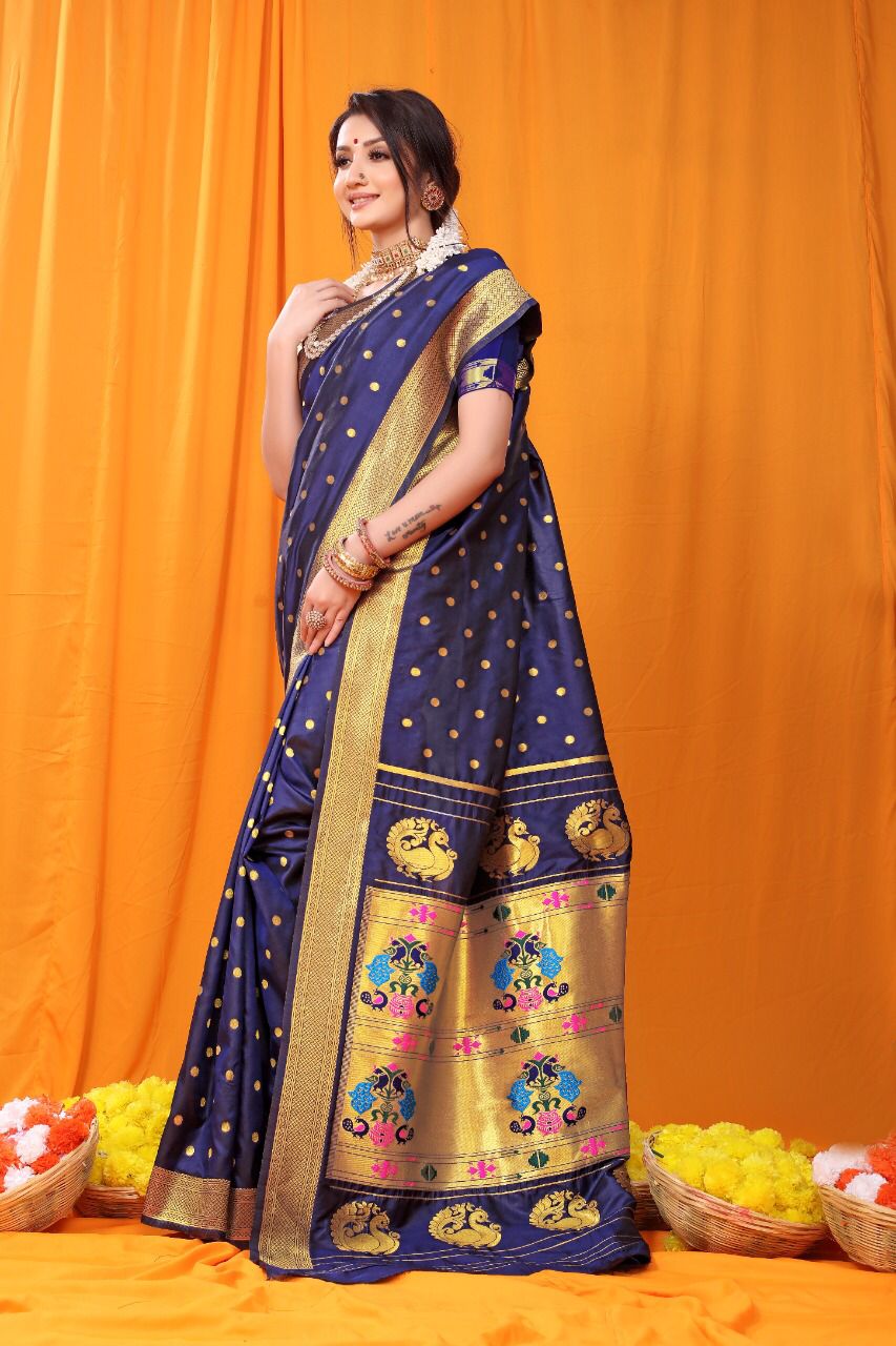 Navy Blue Paithani Silk Saree