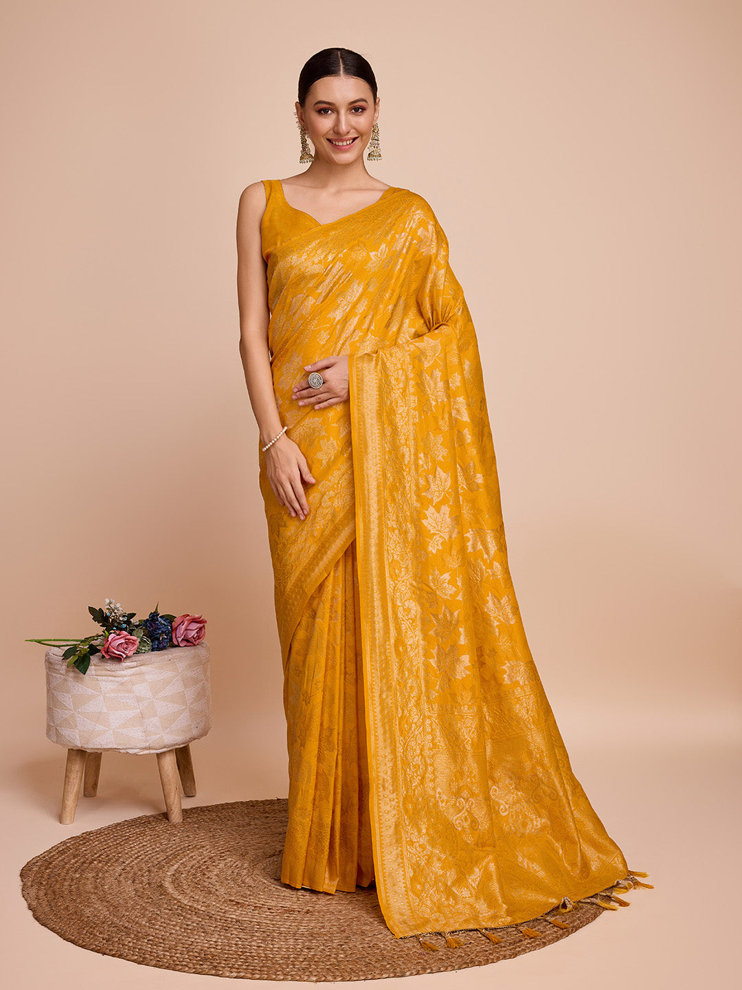 Haldi Golden & Copper Zari Banarasi Silk Saree