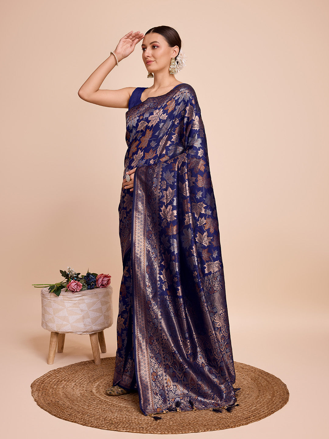 Blue Golden & Copper Zari Banarasi Silk Saree