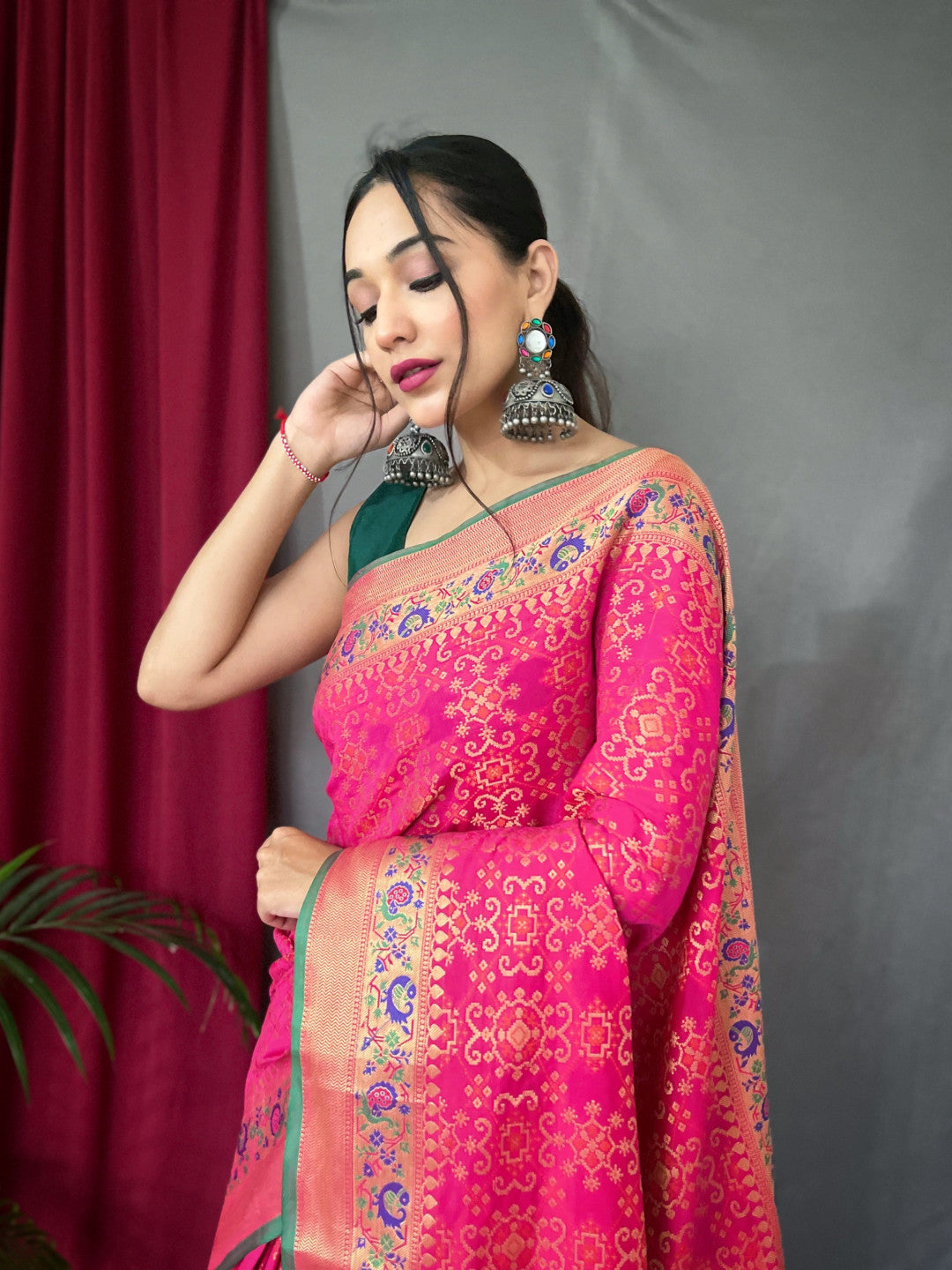 Pink Patola Zari Work Silk Saree