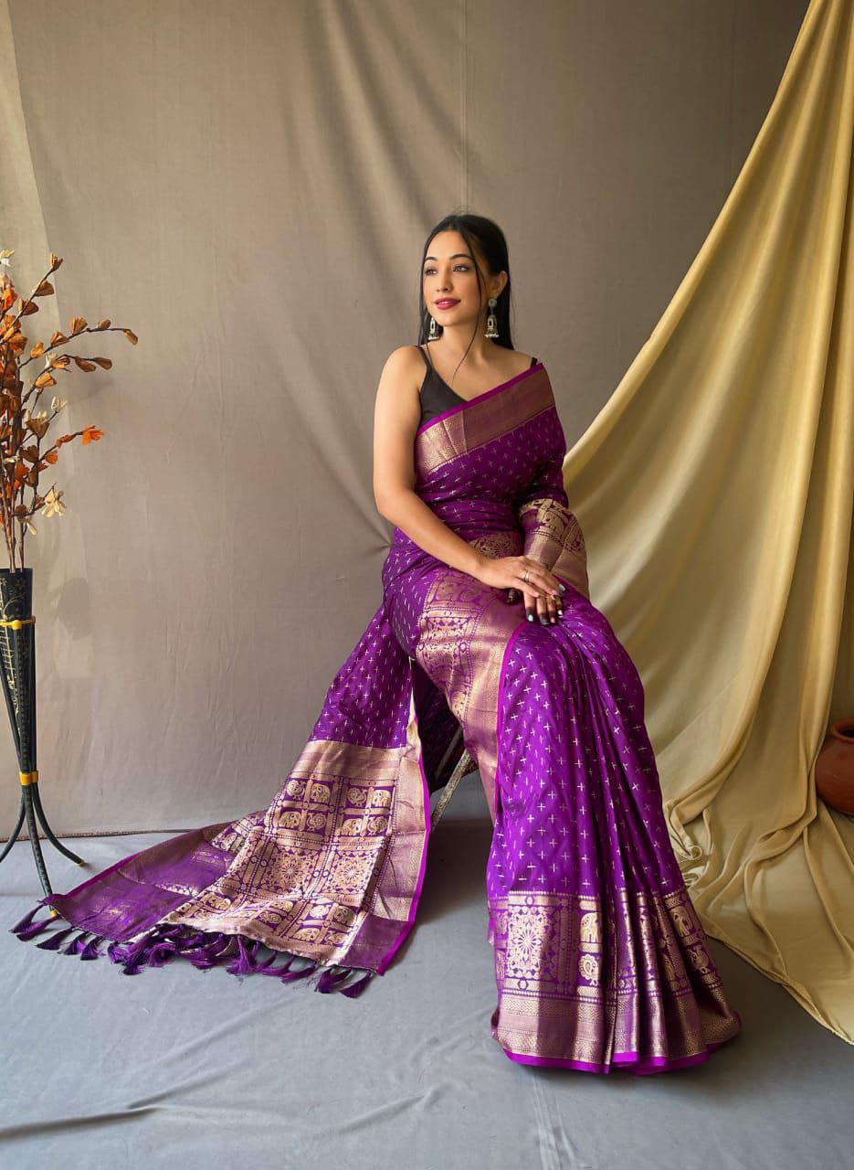 Purple Banarasi Silk Saree Zari Weaved