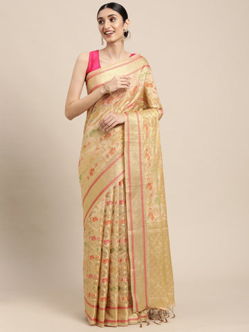 Beige Organza Silk Saree