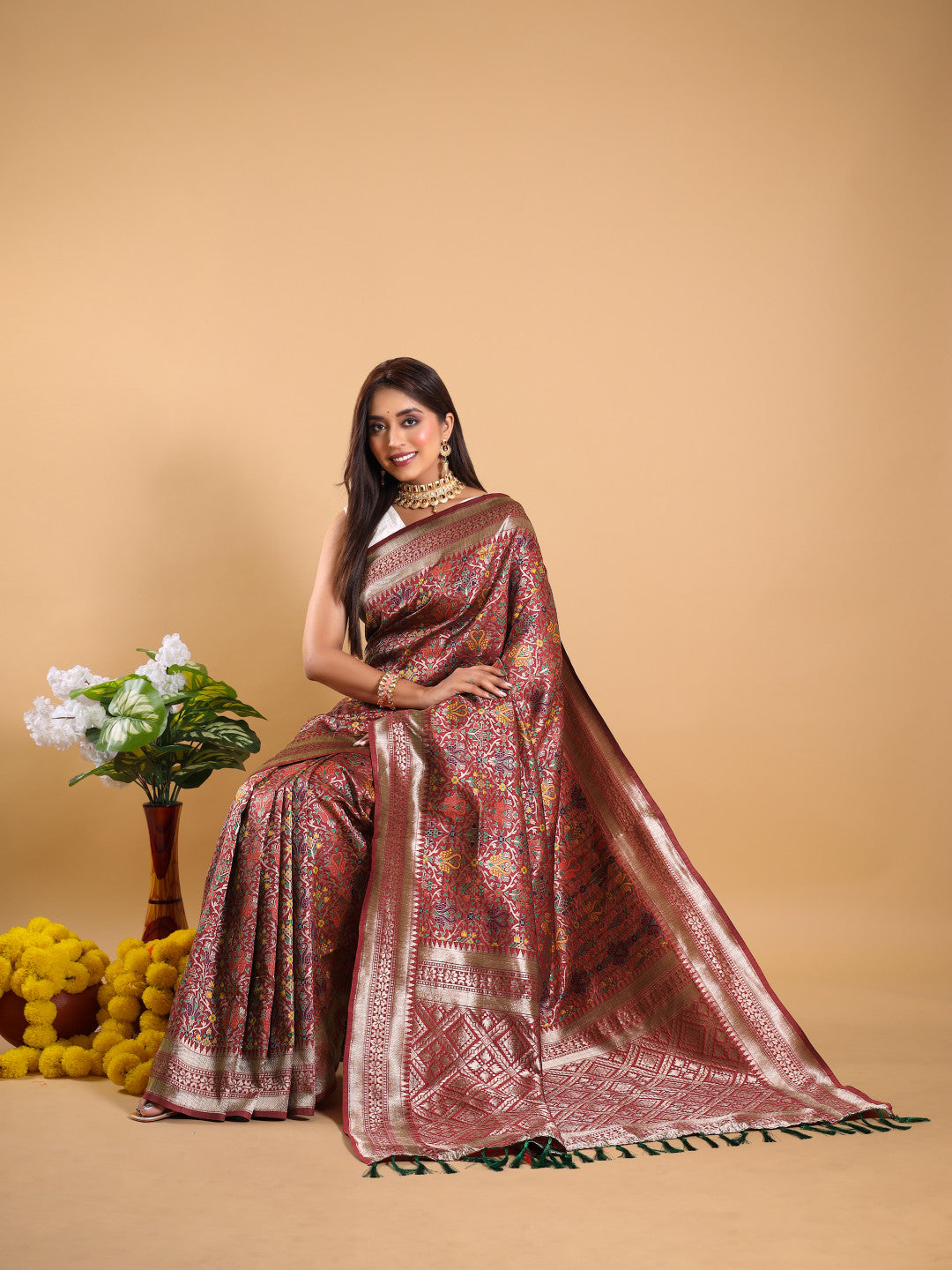 Classis Brown Banarasi Silk Saree