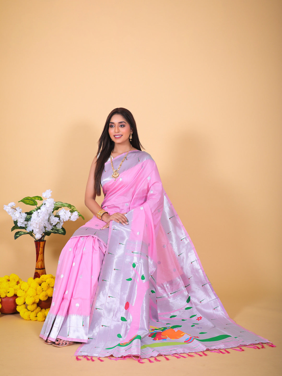 Baby Pink Soft Paithani Saree