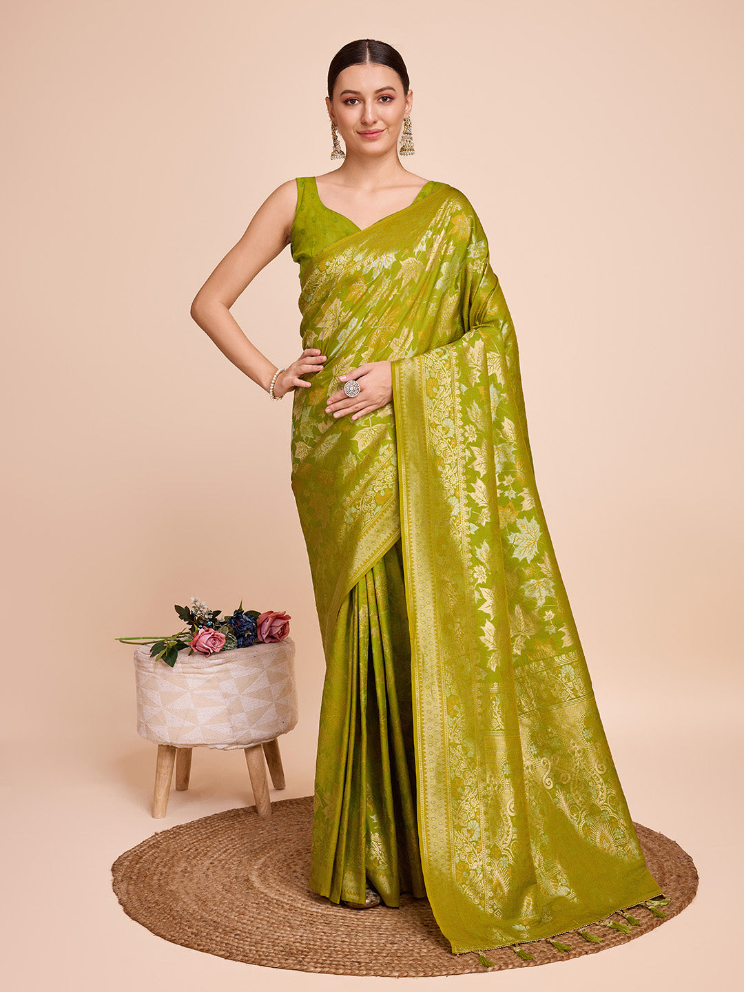 Mehndi Golden & Copper Zari Banarasi Silk Saree