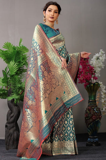 Multicolour Zari Banarasi Soft Silk Saree