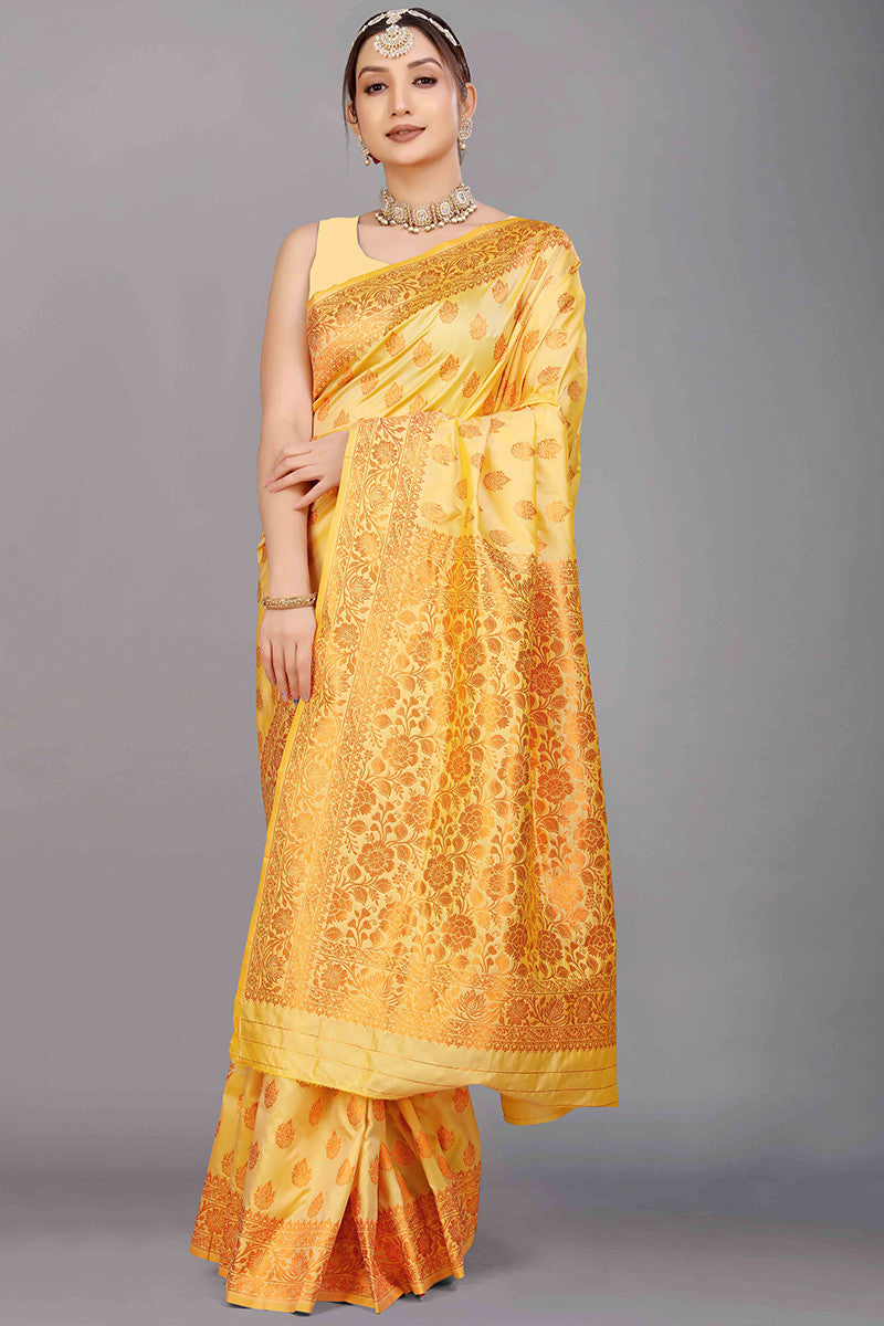 Light Yellow Banarasi Silk Saree