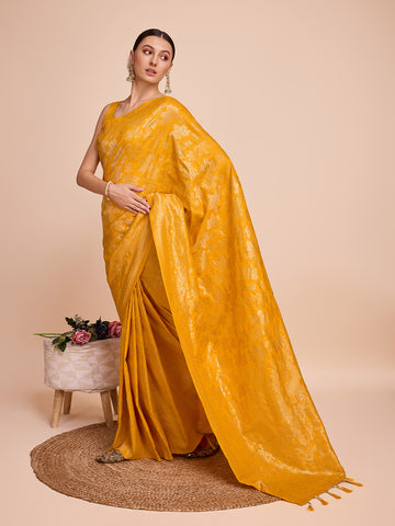 Haldi Golden & Copper Zari Banarasi Silk Saree