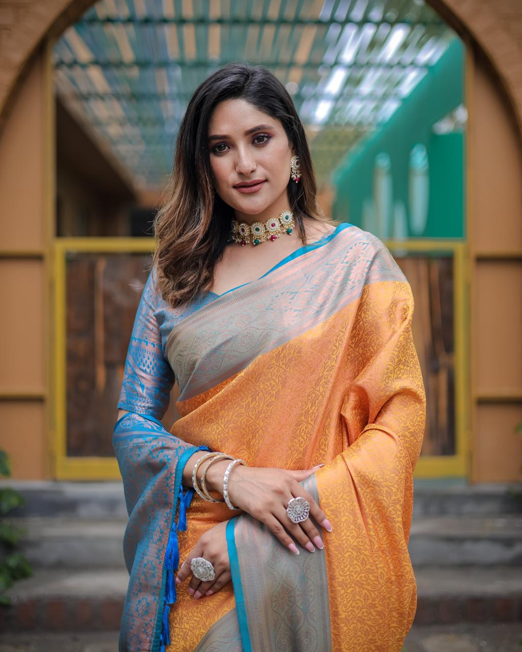 Orange Kanjivaram Zari Saree