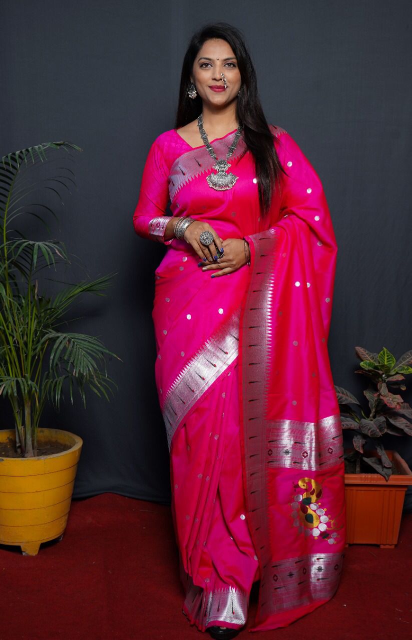 Pink Paithani Zari Silk Saree