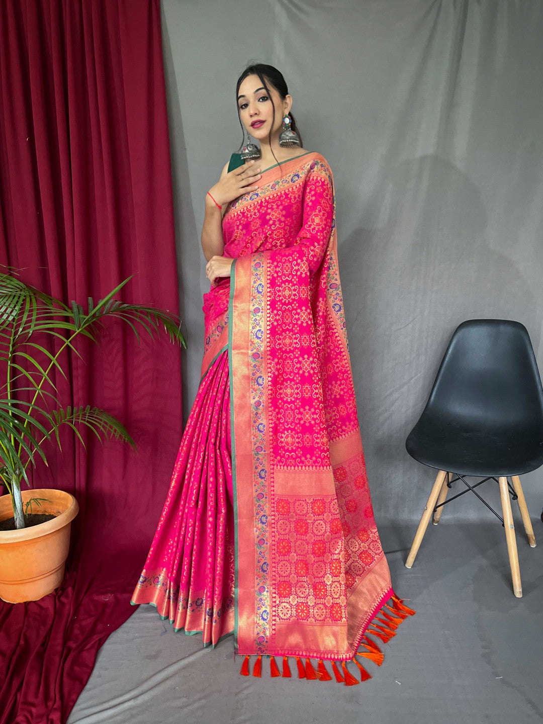 Pink Patola Zari Work Silk Saree