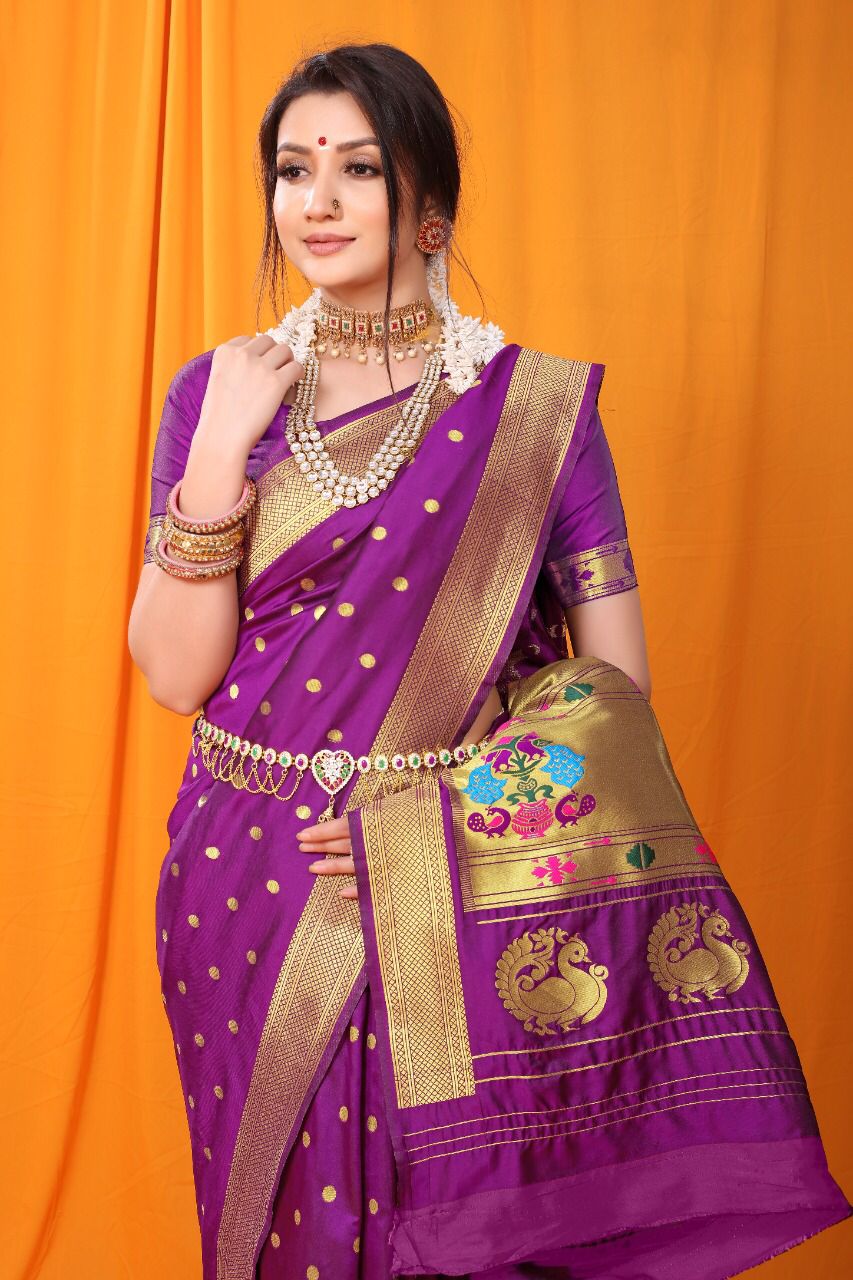 Violet Paithani Silk Saree