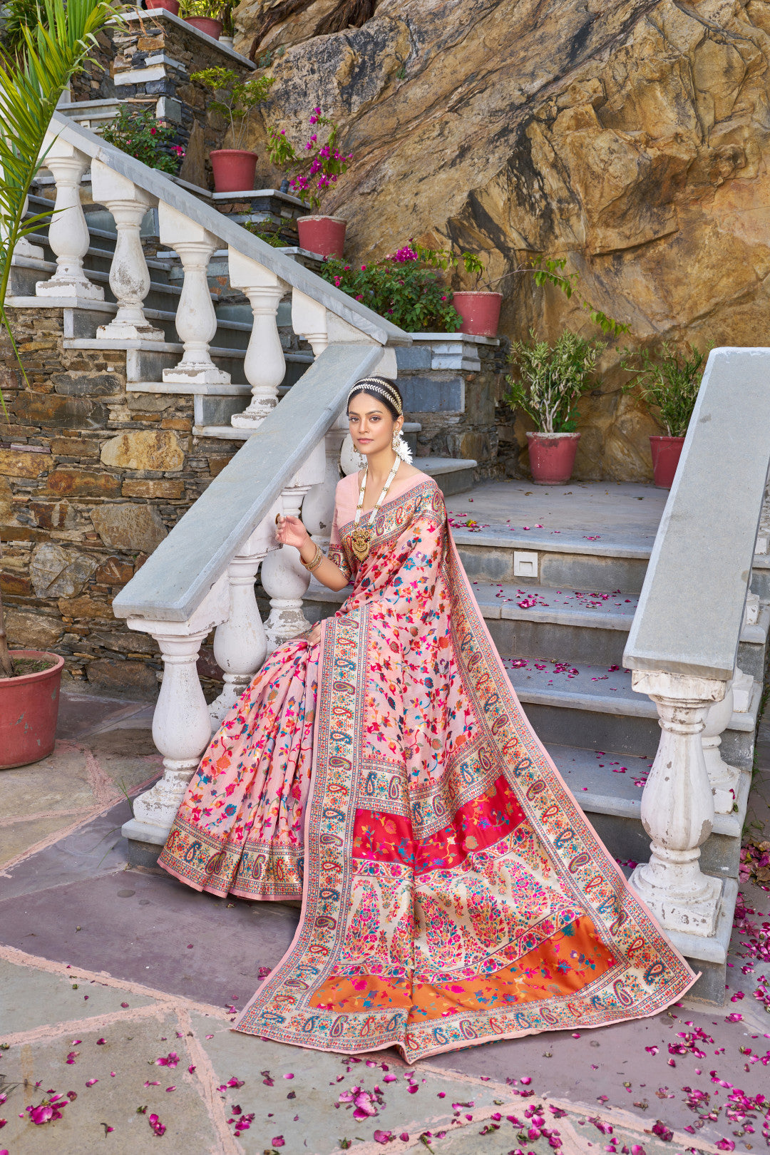 Pink Zari Woven Work Banarasi Cotton Blend Saree