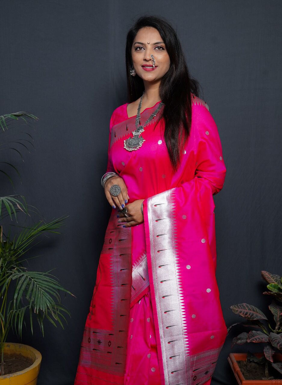 Pink Paithani Zari Silk Saree