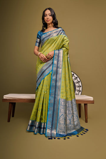 Mehndi Tussur Silk Bandhani Print Saree