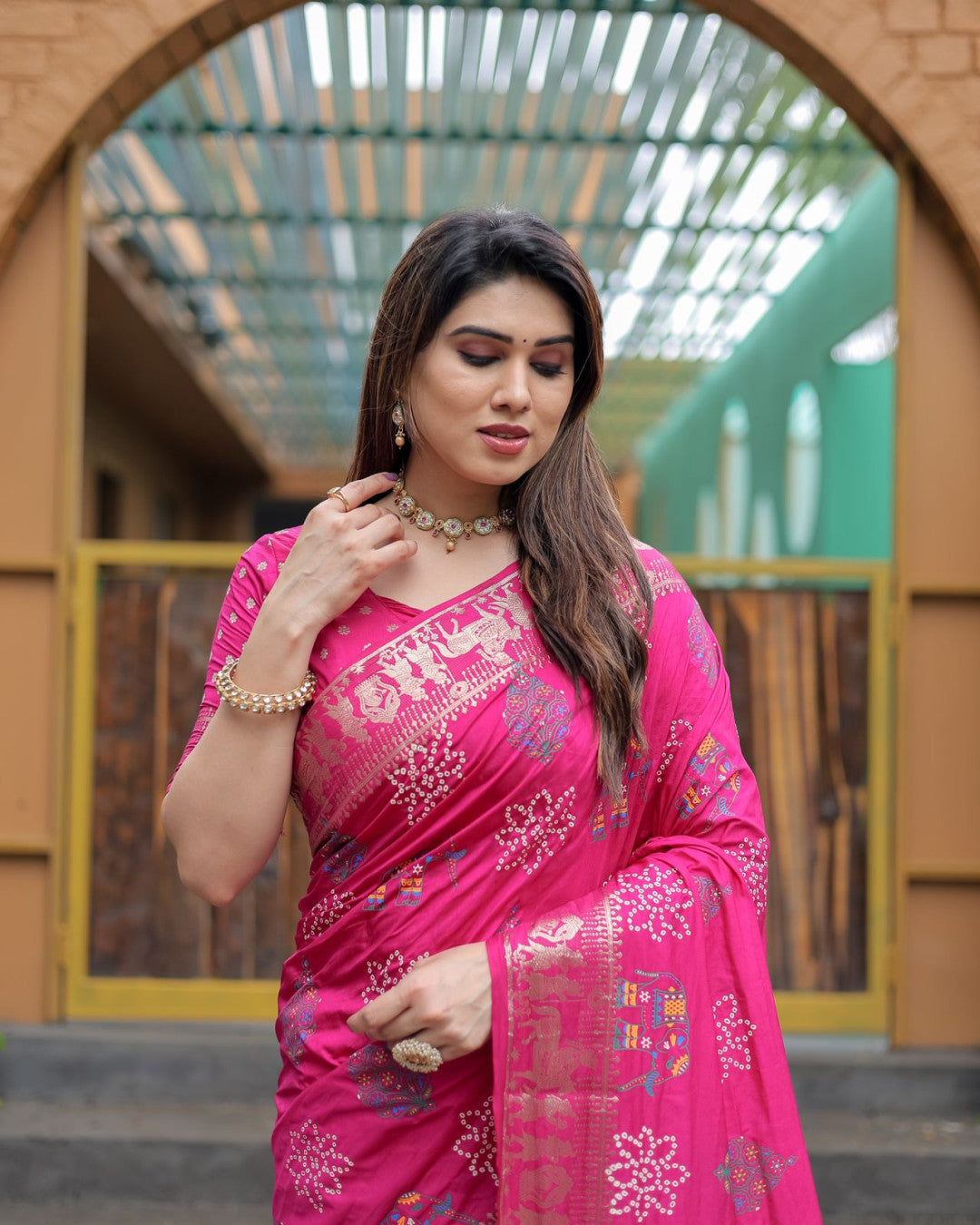 Mastani Pink Bandhej Saree