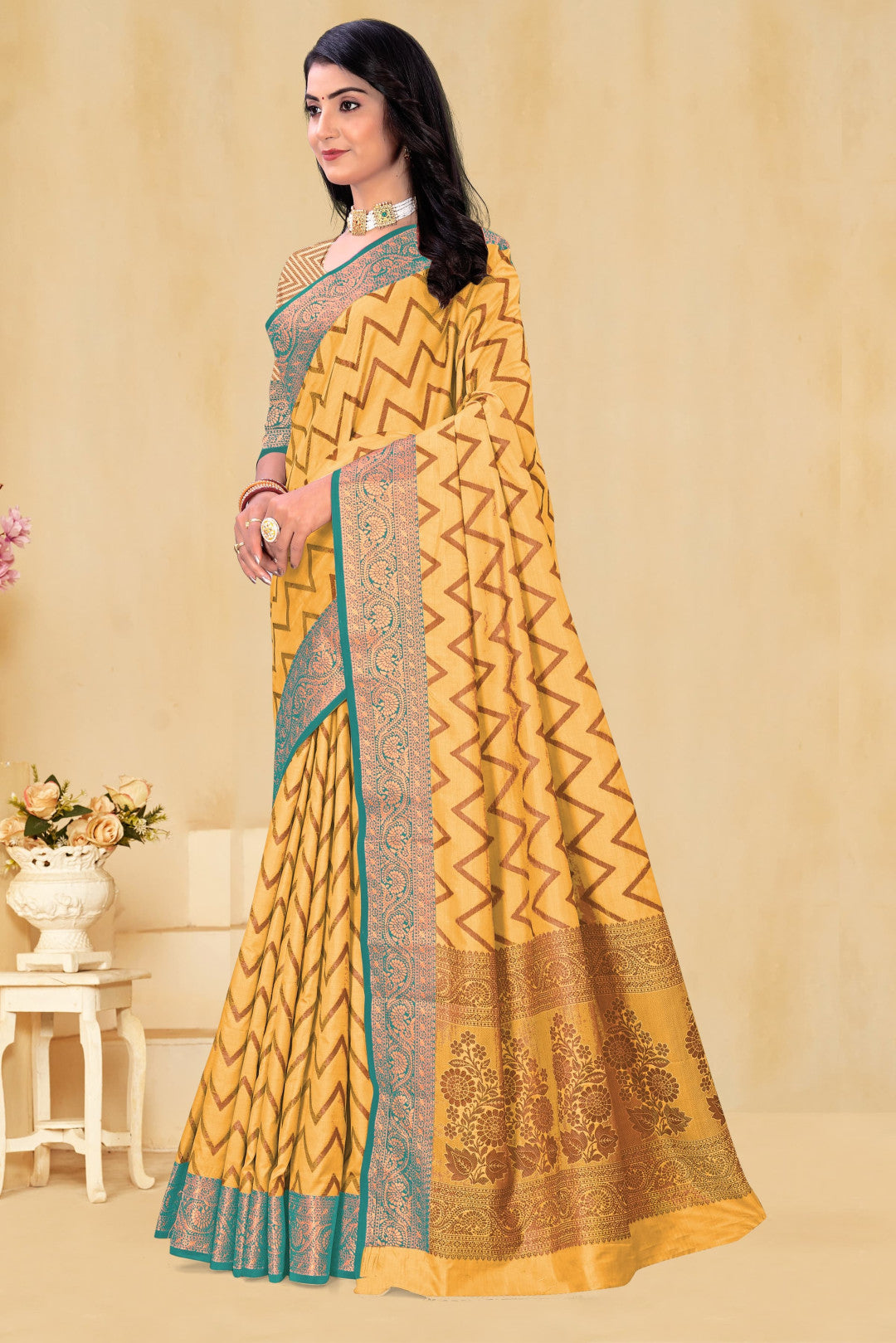 Yellow Soft Banarasi Silk Saree