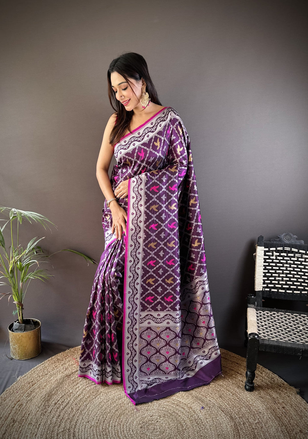 Purple Litchi Zari Weaved Silk Saree