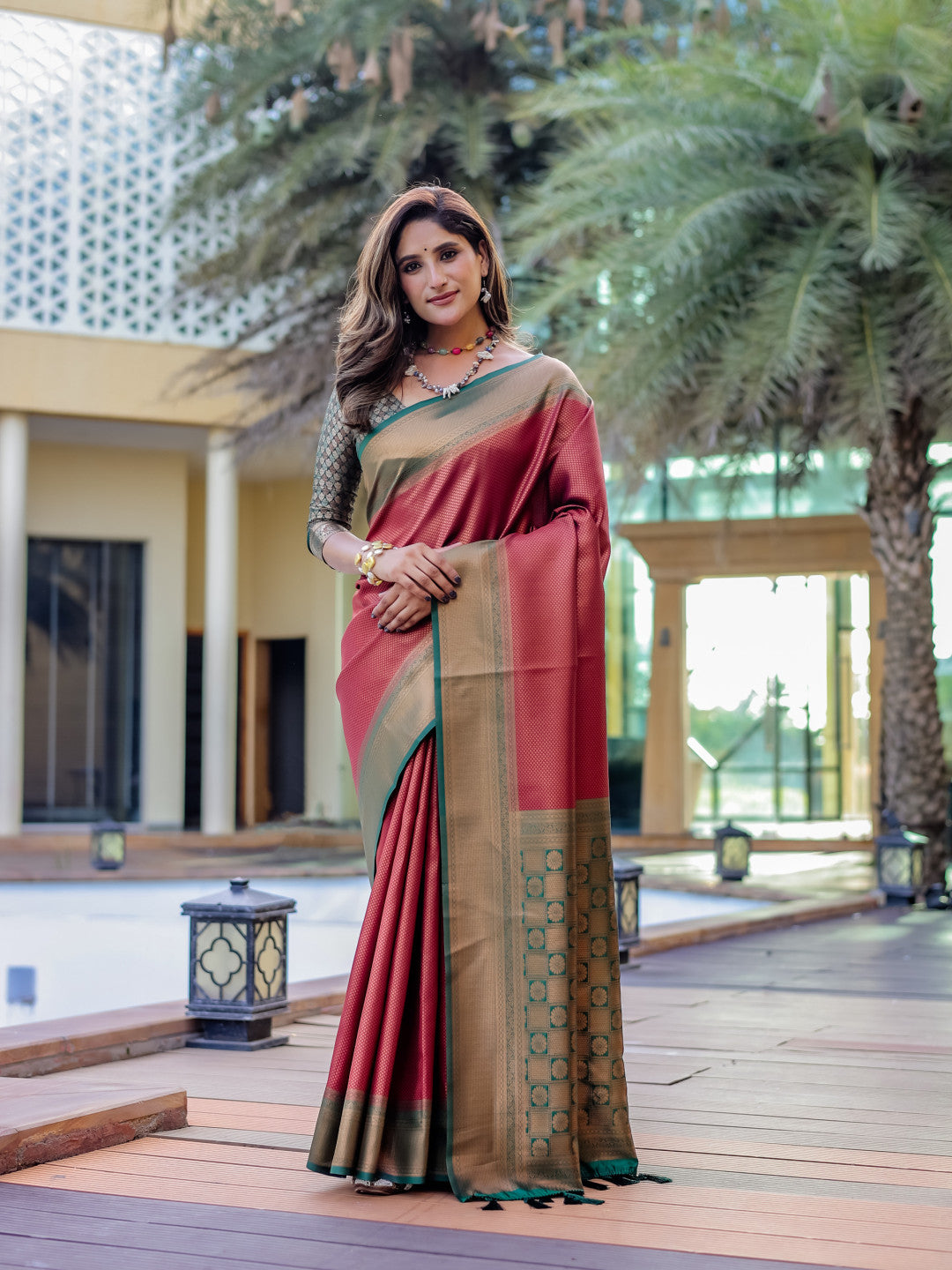 Maroon Kanjivaram Pattu Zari Saree