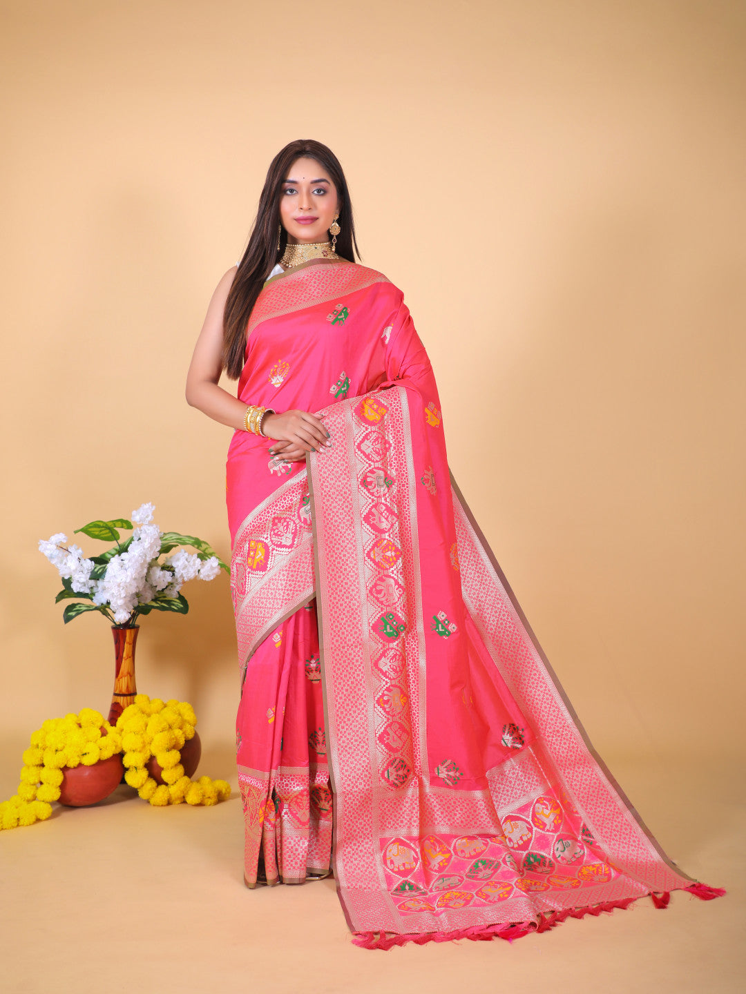 Royal Pink Soft Banari Silk Saree