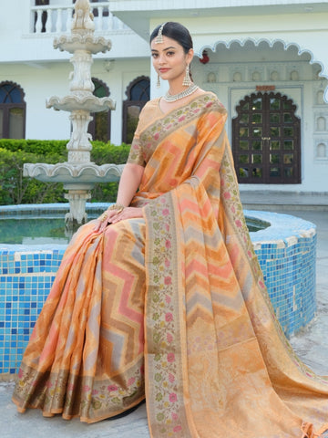 Orange Soft Organza Silk Saree