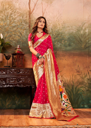 Red Pure Zari Paithani Silk Saree