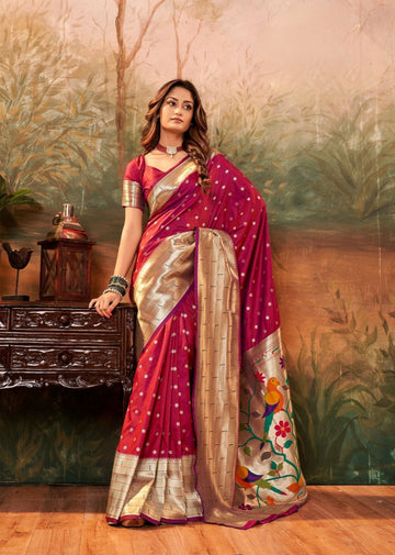 Magenta Pure Zari Paithani Silk Saree