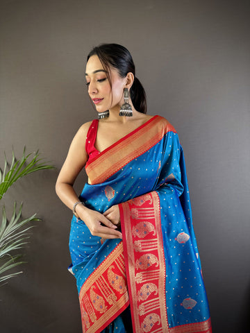 Blue Banarasi Silk Saree With Zari