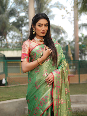 Green Soft Organza Silk Saree